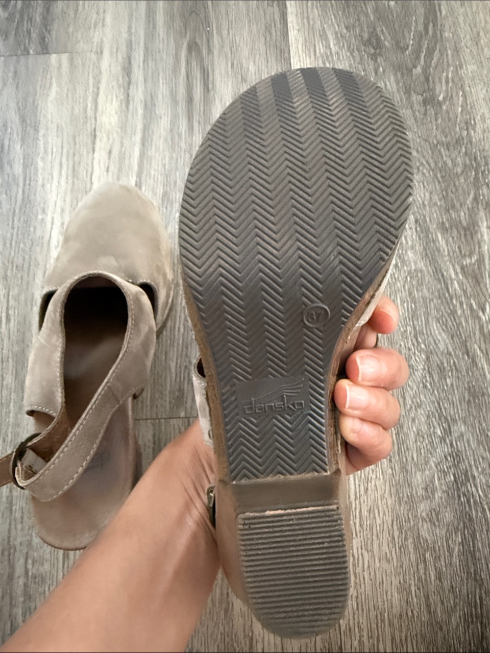 Dansko Taupe Suede Slingback Chunky Heel Clog Eu 37/6.5 Leather Mules - Picture 6 of 6